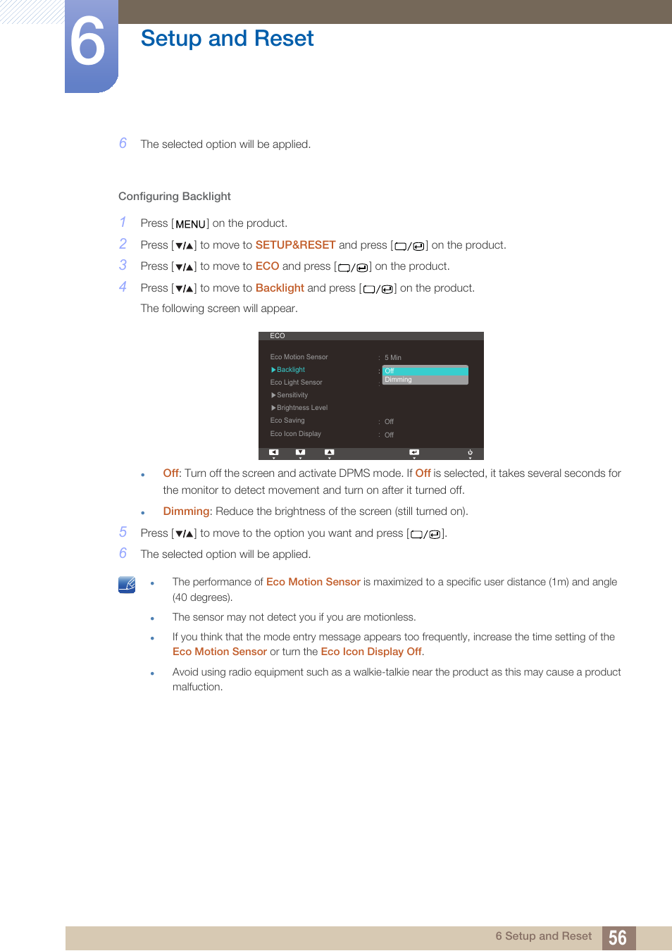 Setup and reset | Samsung LS27A850TS-ZA User Manual | Page 56 / 92