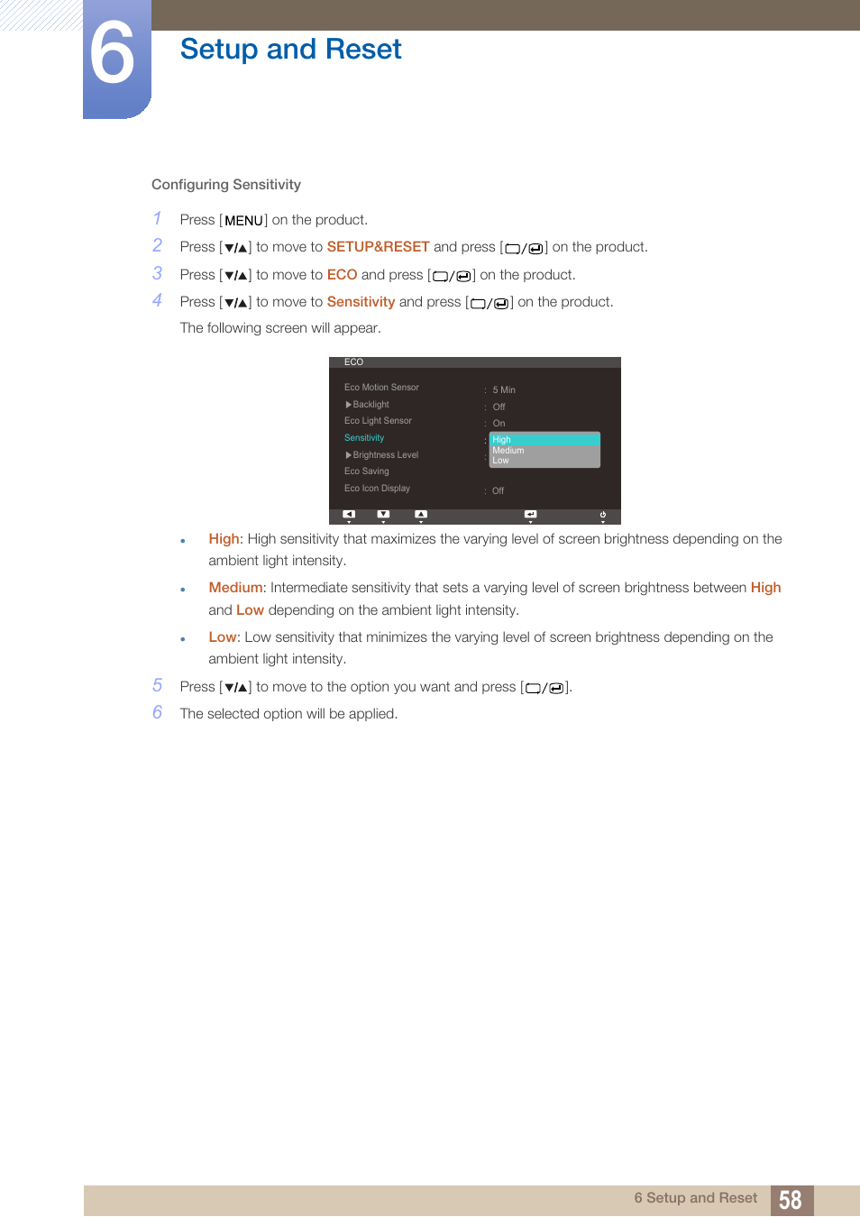 Setup and reset | Samsung LS27A850TS-ZA User Manual | Page 58 / 92