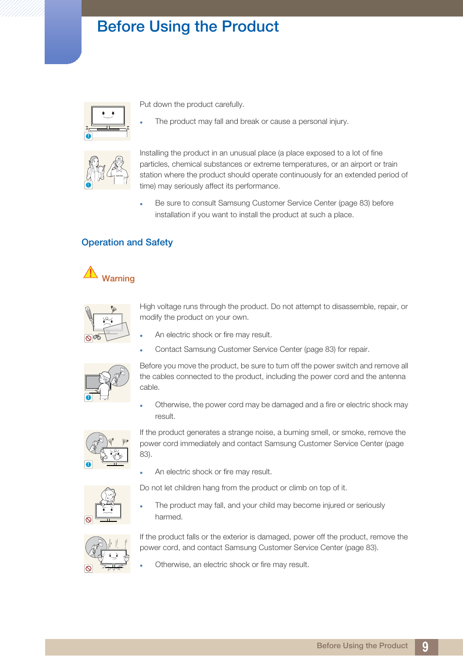 Operation and safety, Before using the product | Samsung LS27A850TS-ZA User Manual | Page 9 / 92