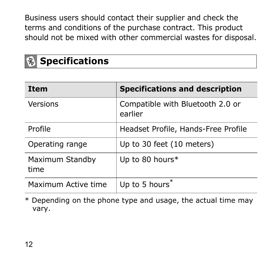 Specifications | Samsung AWEP301JSECSTA User Manual | Page 15 / 60