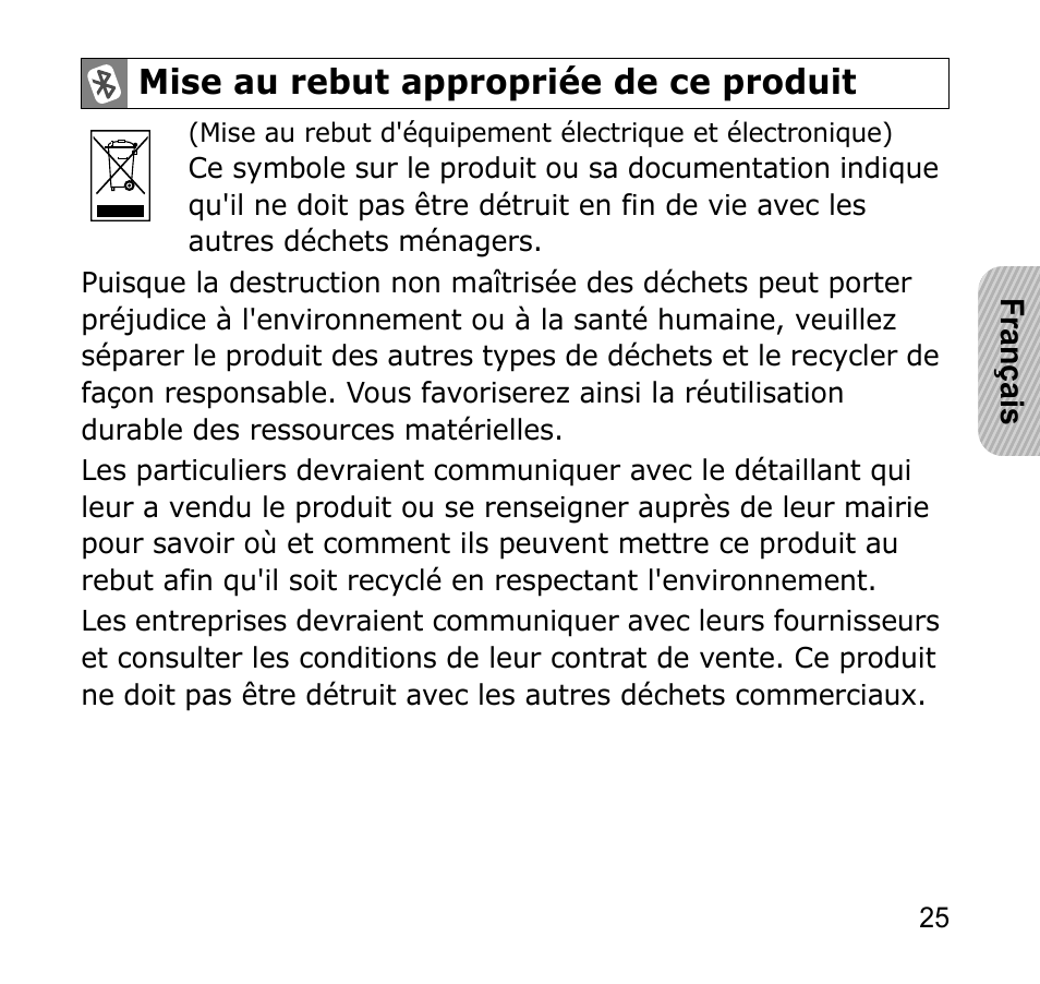 Mise au rebut appropriée de ce produit | Samsung AWEP301JSECSTA User Manual | Page 28 / 60