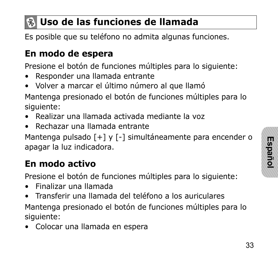 Uso de las funciones de llamada | Samsung AWEP301JSECSTA User Manual | Page 36 / 60