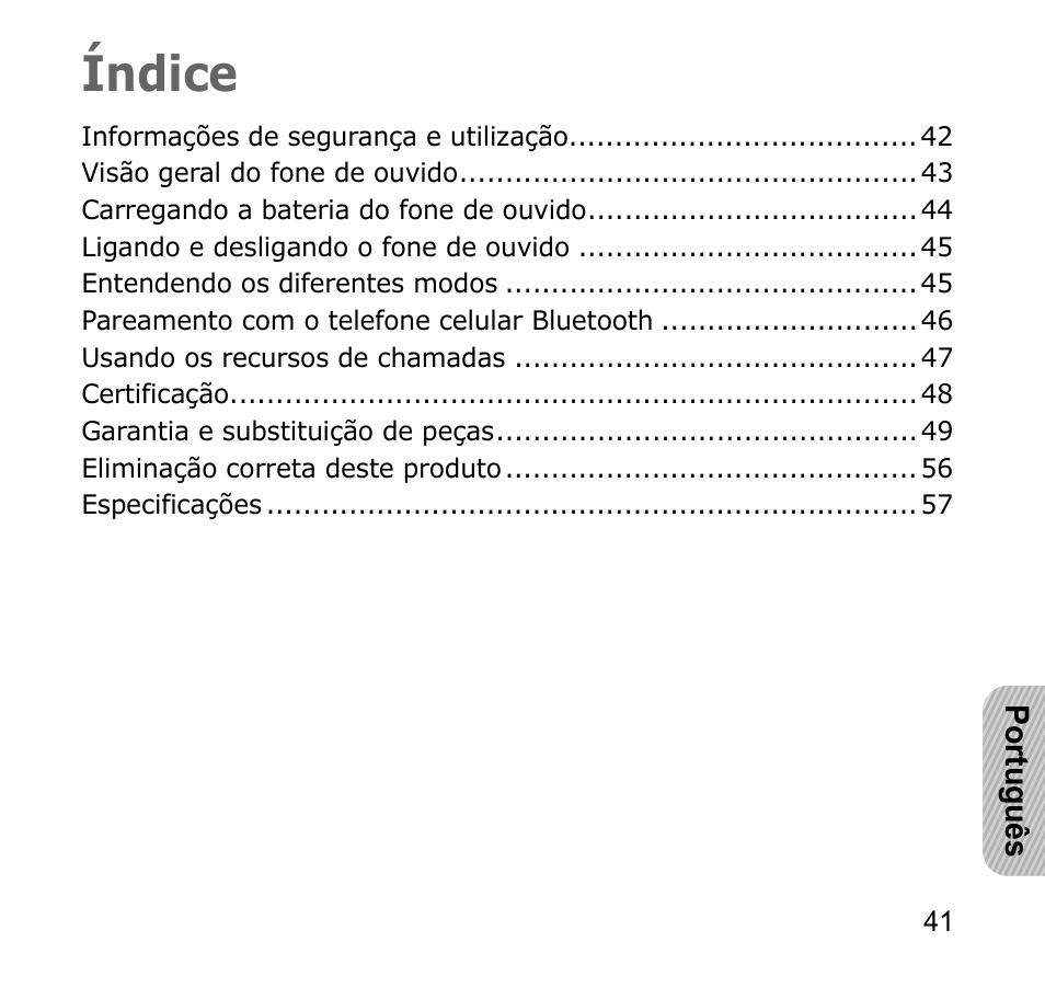 Português, Índice | Samsung AWEP301JSECSTA User Manual | Page 44 / 60
