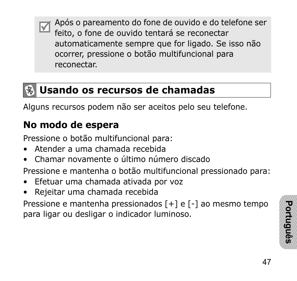 Usando os recursos de chamadas | Samsung AWEP301JSECSTA User Manual | Page 50 / 60
