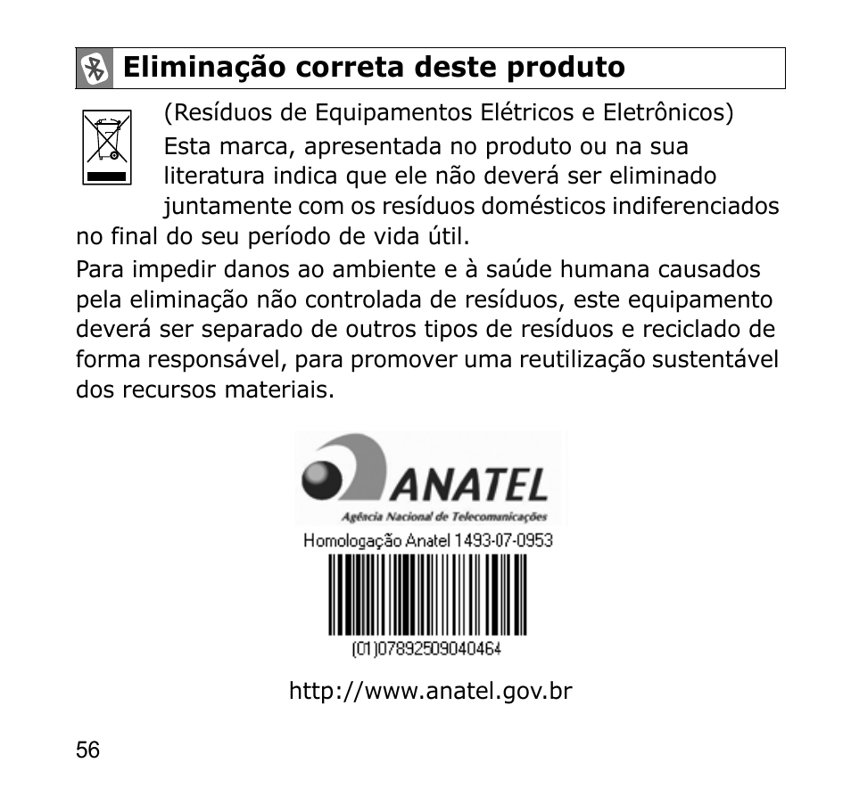 Eliminação correta deste produto | Samsung AWEP301JSECSTA User Manual | Page 59 / 60