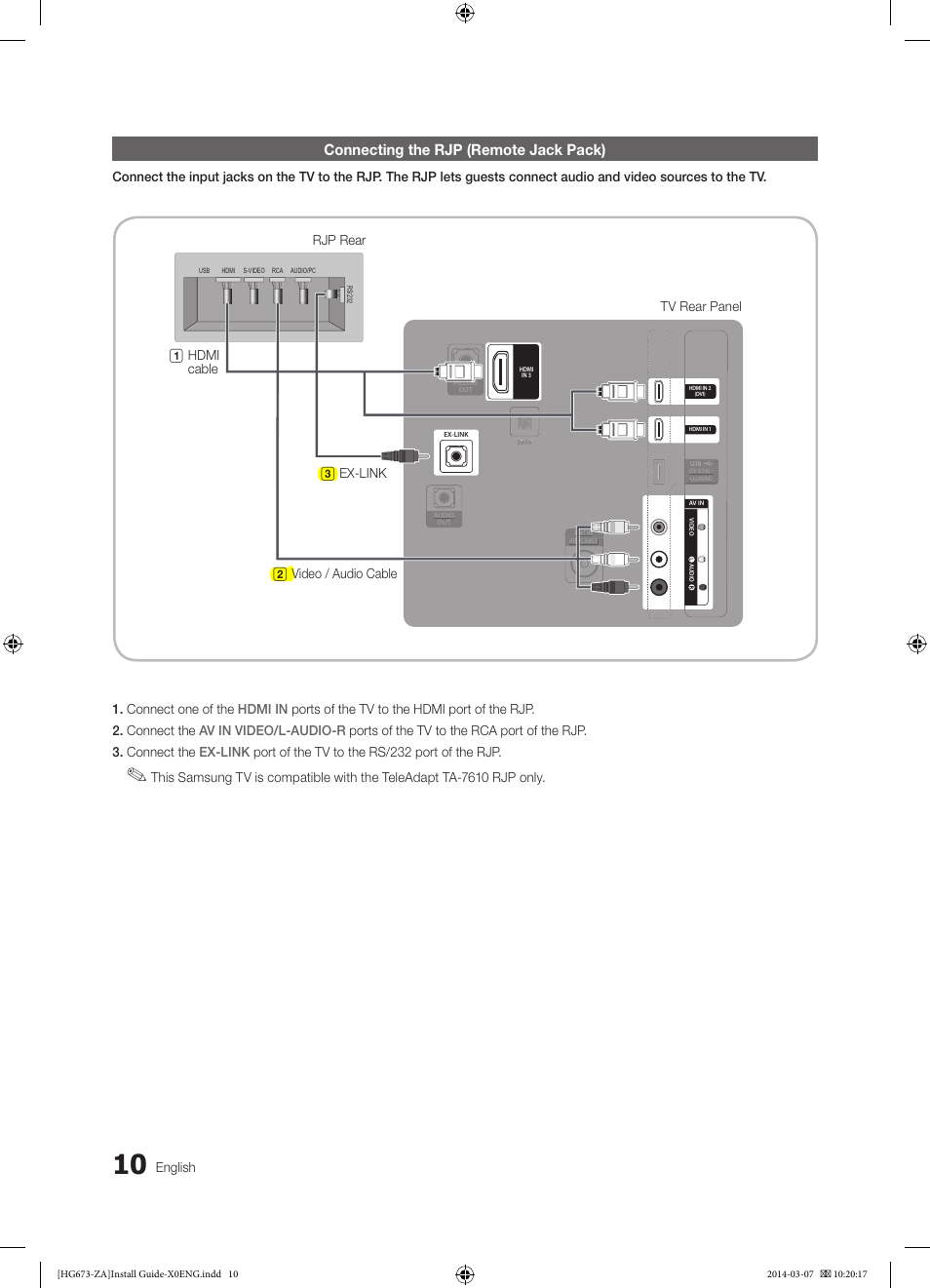 Connecting the rjp (remote jack pack) | Samsung HG28NC673AFXZA User Manual | Page 10 / 39