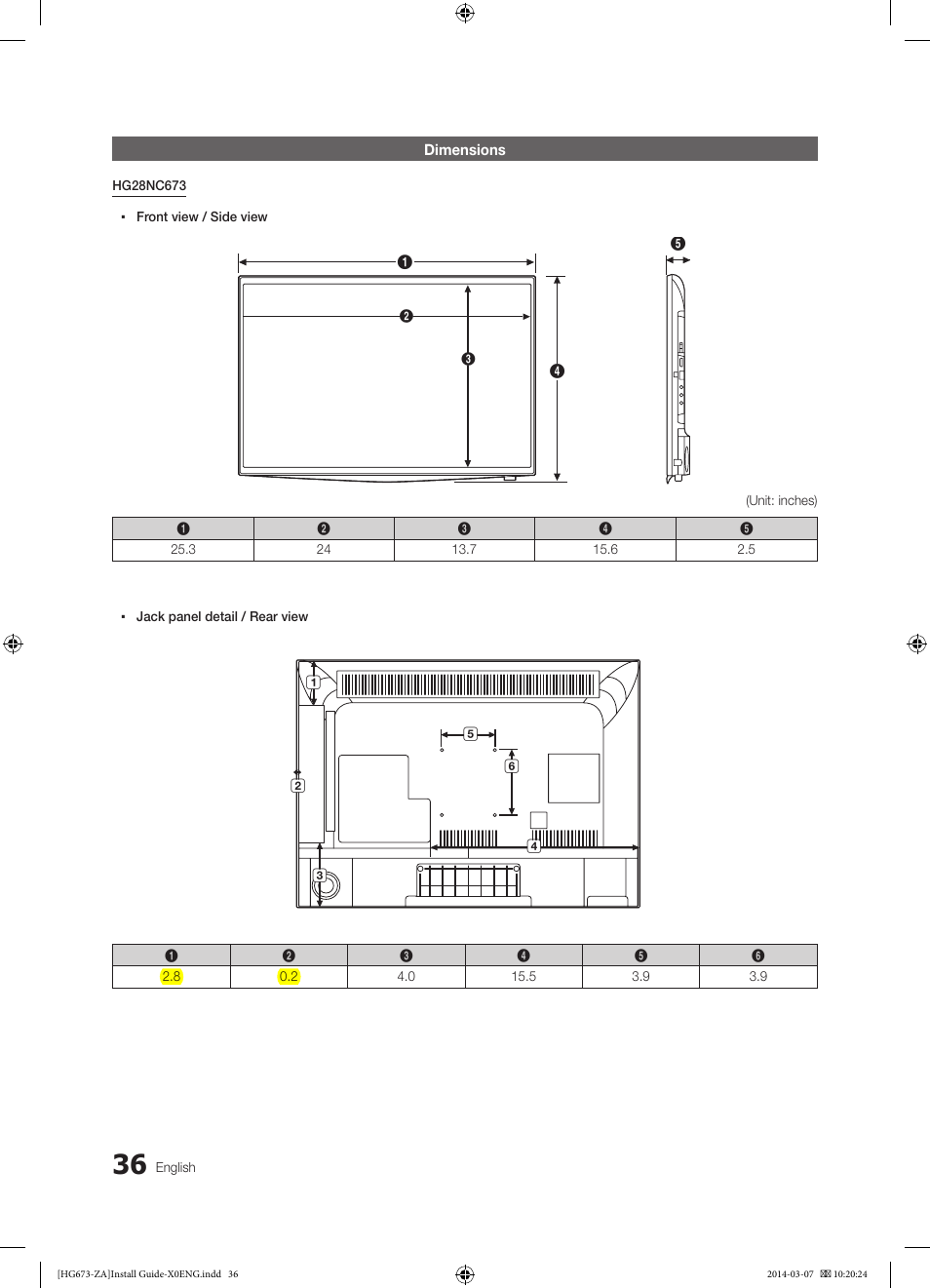 Dimensions | Samsung HG28NC673AFXZA User Manual | Page 36 / 39