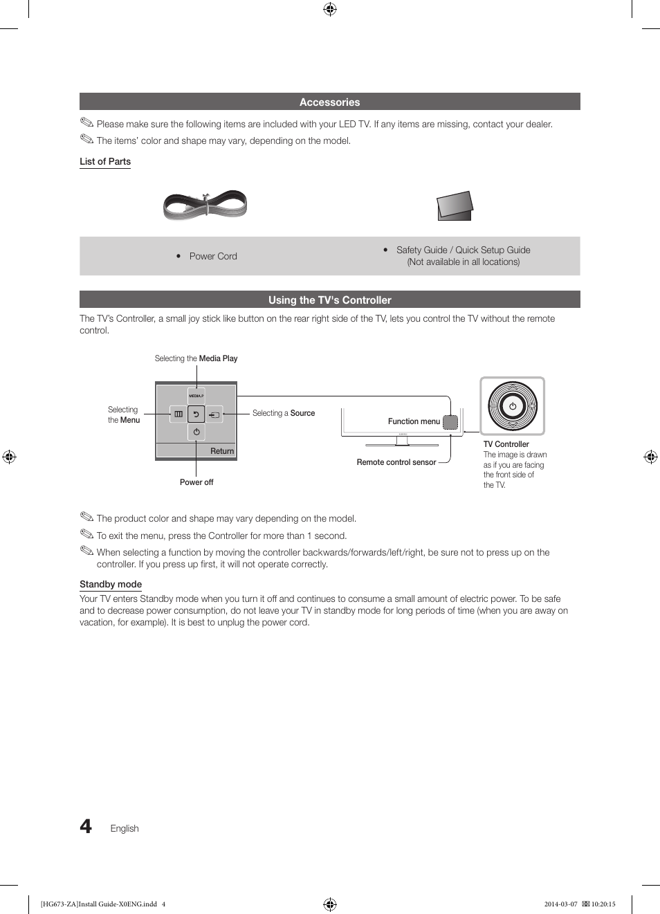 Accessories, Using the tv's controller | Samsung HG28NC673AFXZA User Manual | Page 4 / 39