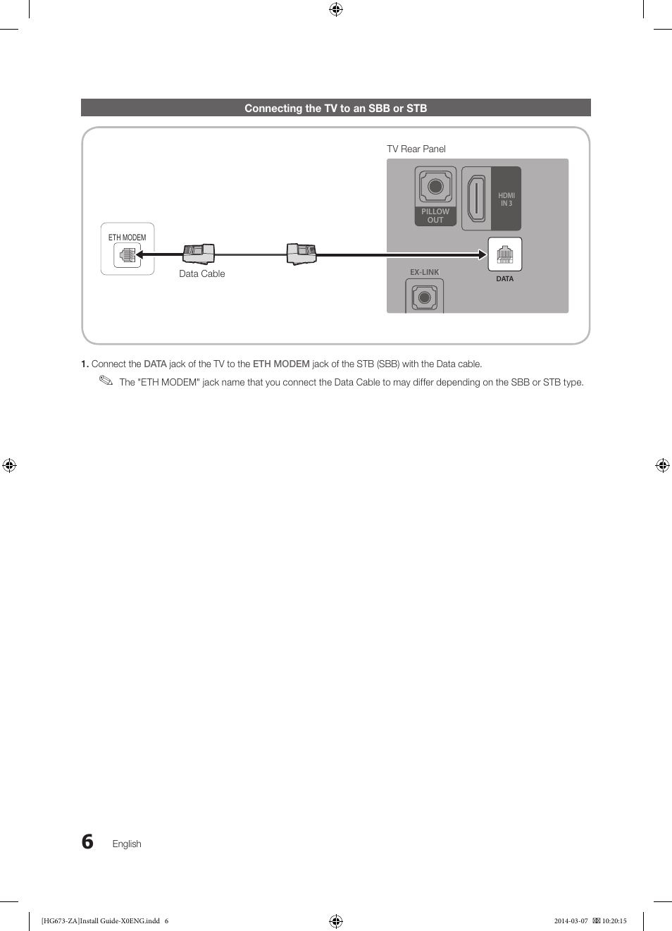Connecting the tv to an sbb or stb | Samsung HG28NC673AFXZA User Manual | Page 6 / 39