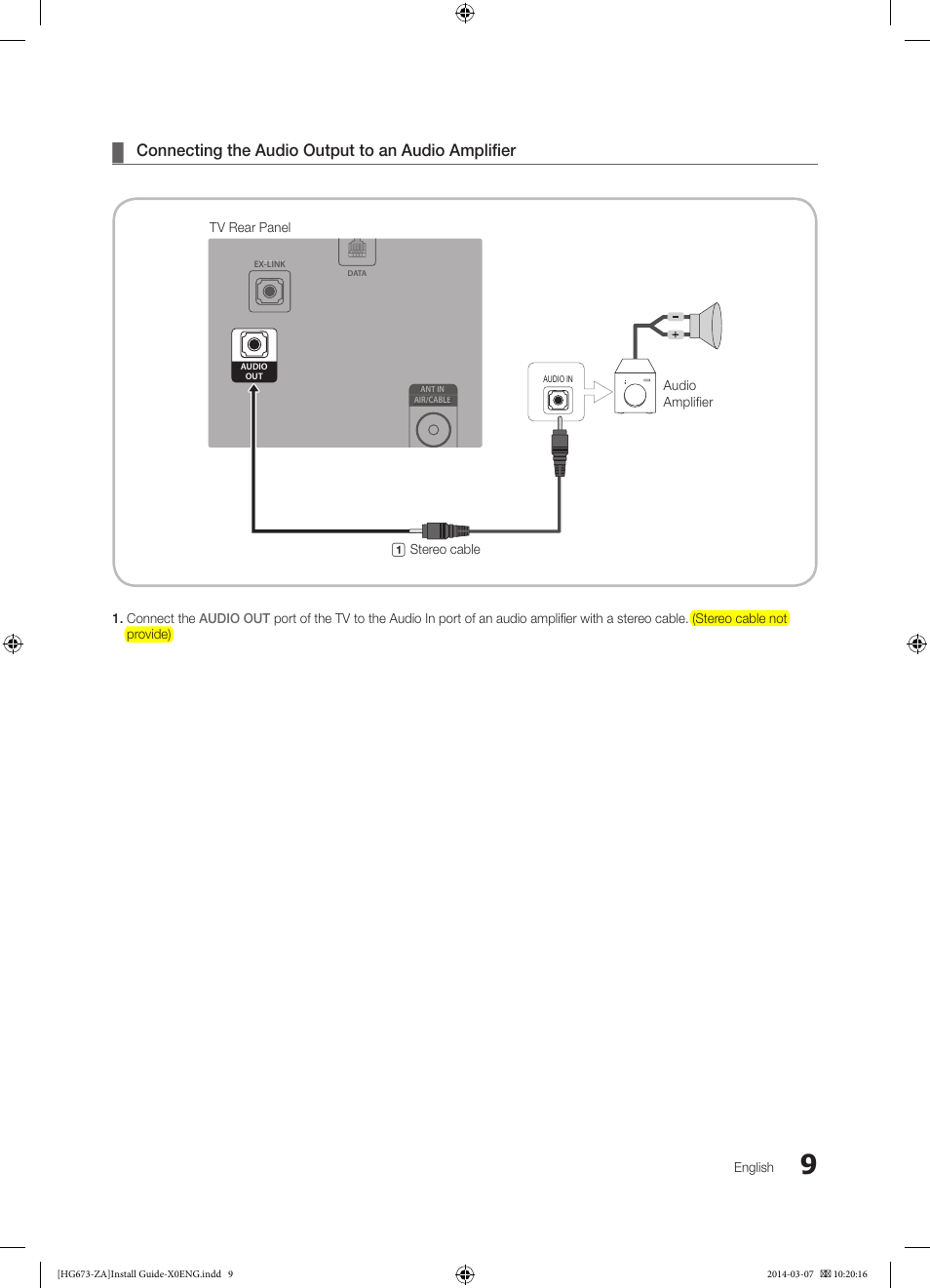 Connecting the audio output to an audio amplifier | Samsung HG28NC673AFXZA User Manual | Page 9 / 39