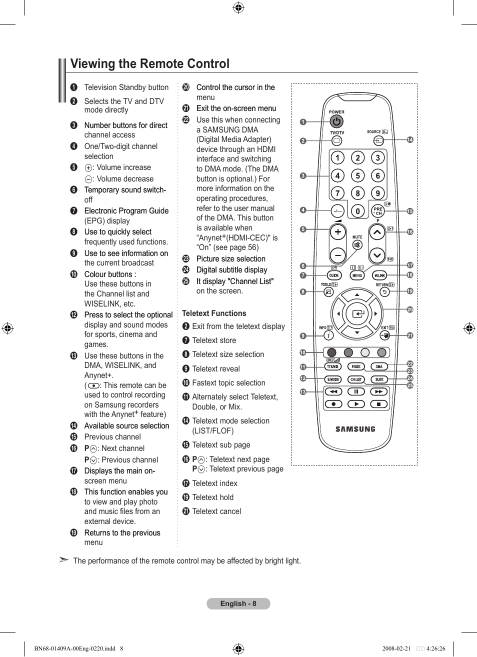 Viewing the remote control | Samsung LE40A556P1F User Manual | Page 10 / 564