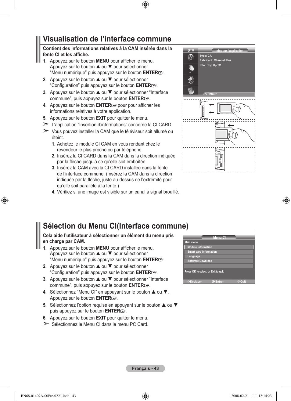 Visualisation de l’interface commune, Sélection du menu ci(interface commune) | Samsung LE40A556P1F User Manual | Page 115 / 564
