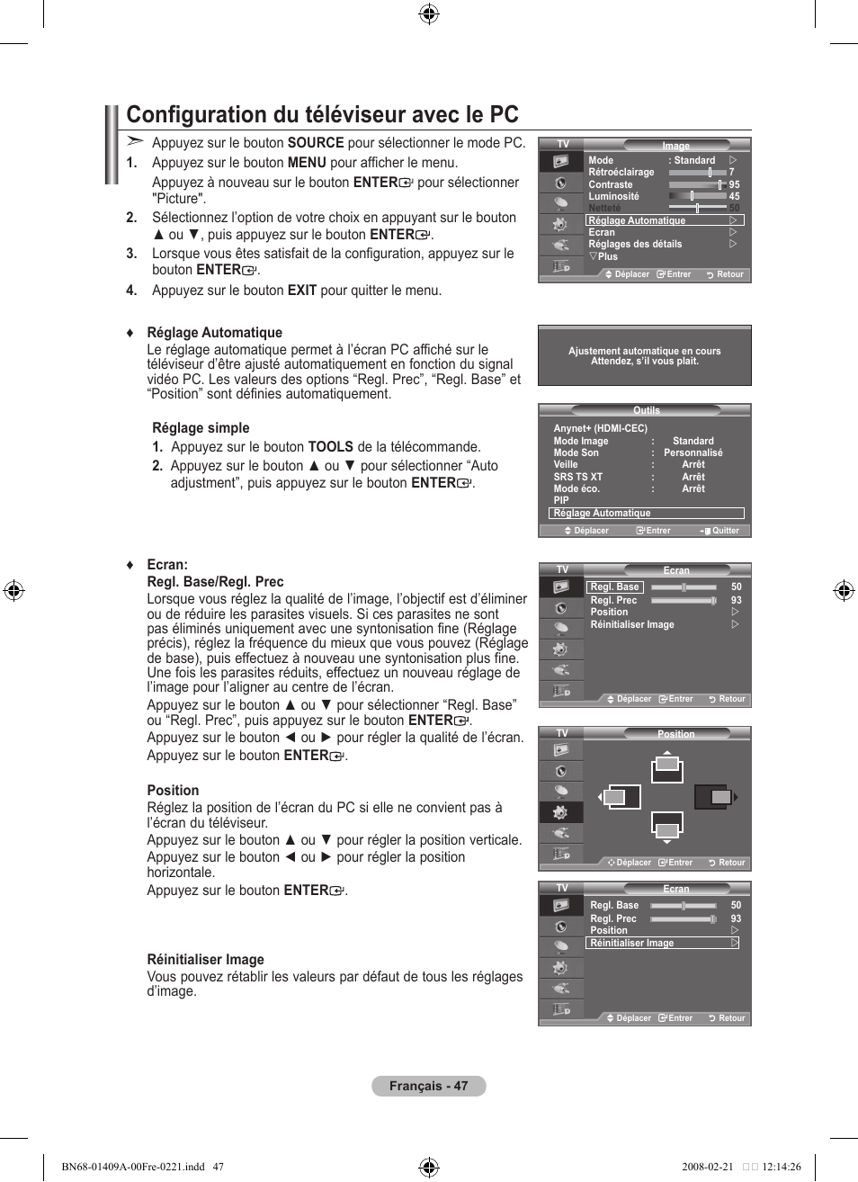 Configuration du téléviseur avec le pc | Samsung LE40A556P1F User Manual | Page 119 / 564