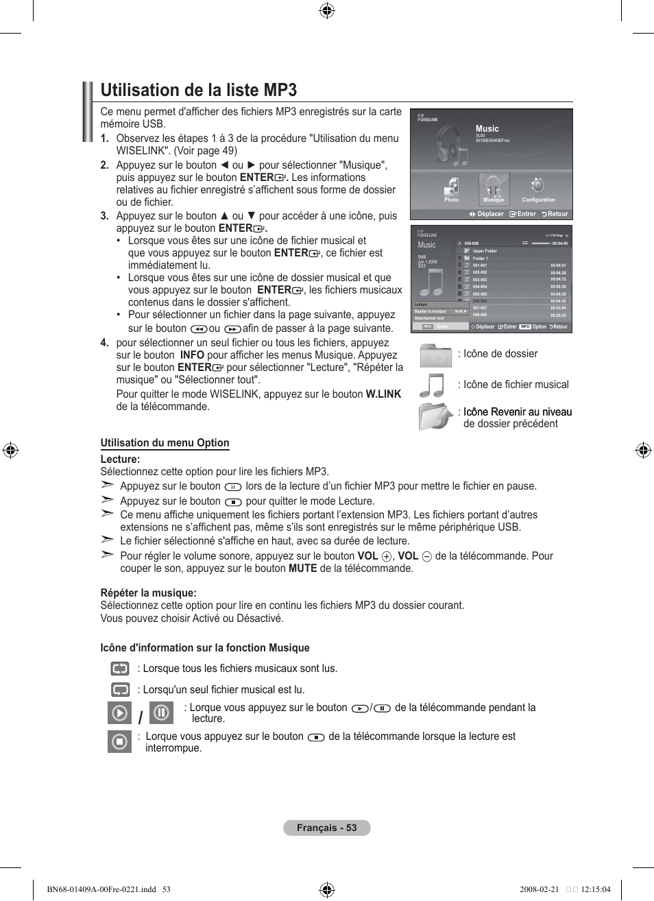 Utilisation de la liste mp | Samsung LE40A556P1F User Manual | Page 125 / 564