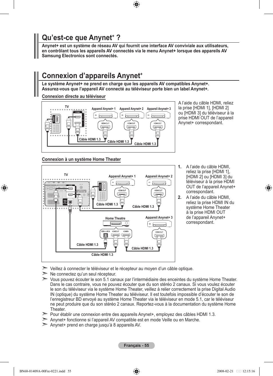 Qu’est-ce que anynet, Connexion d’appareils anynet | Samsung LE40A556P1F User Manual | Page 127 / 564