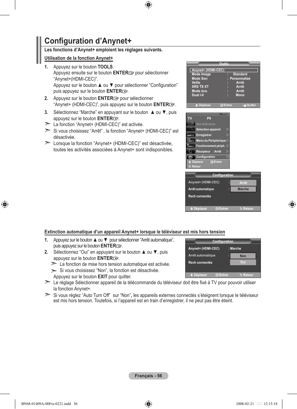 Configuration d’anynet | Samsung LE40A556P1F User Manual | Page 128 / 564