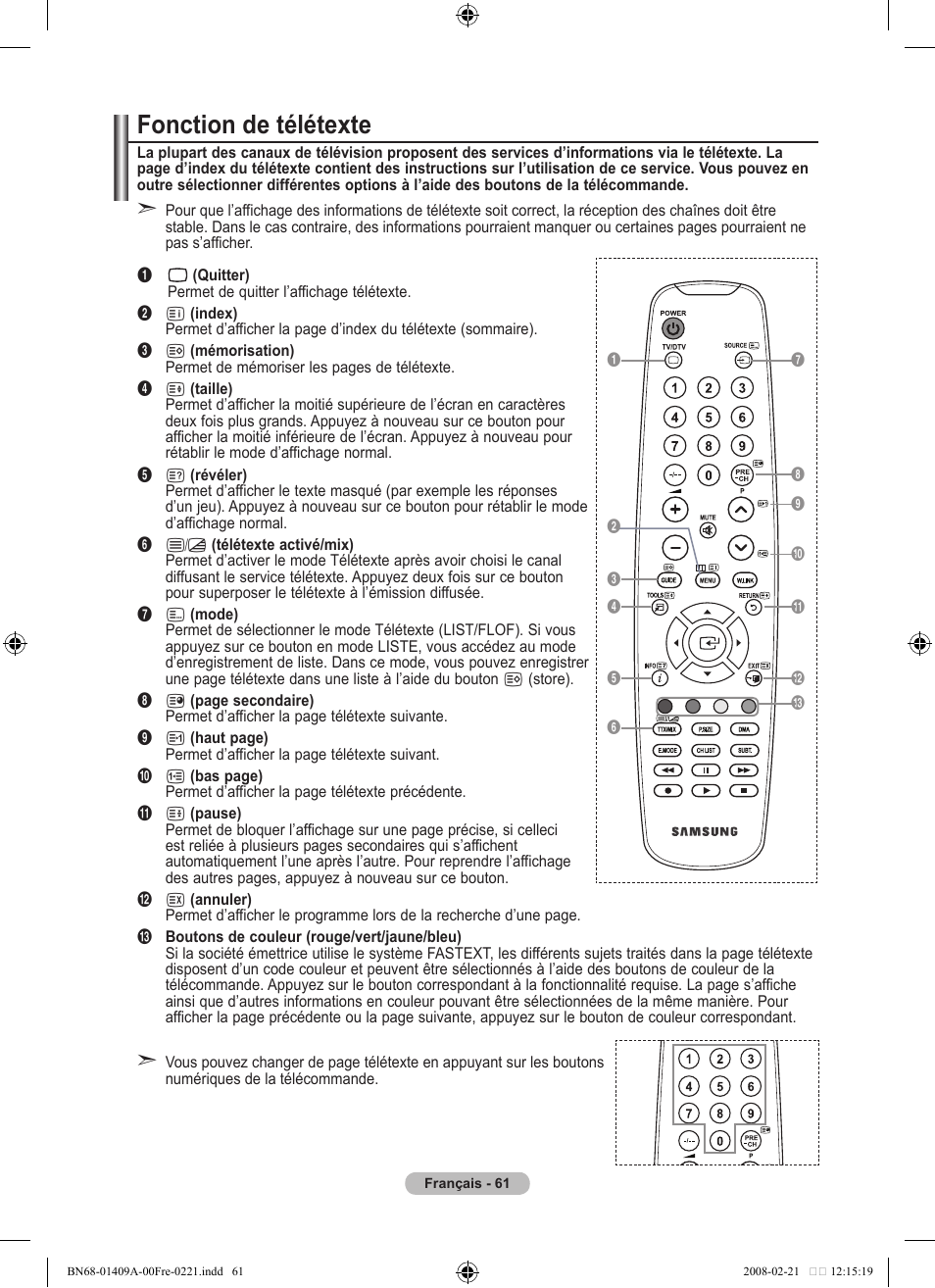 Fonction de télétexte | Samsung LE40A556P1F User Manual | Page 133 / 564