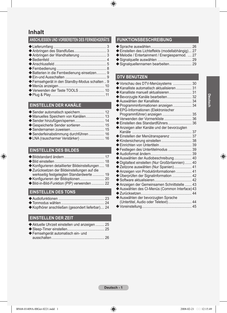 Inhalt | Samsung LE40A556P1F User Manual | Page 143 / 564
