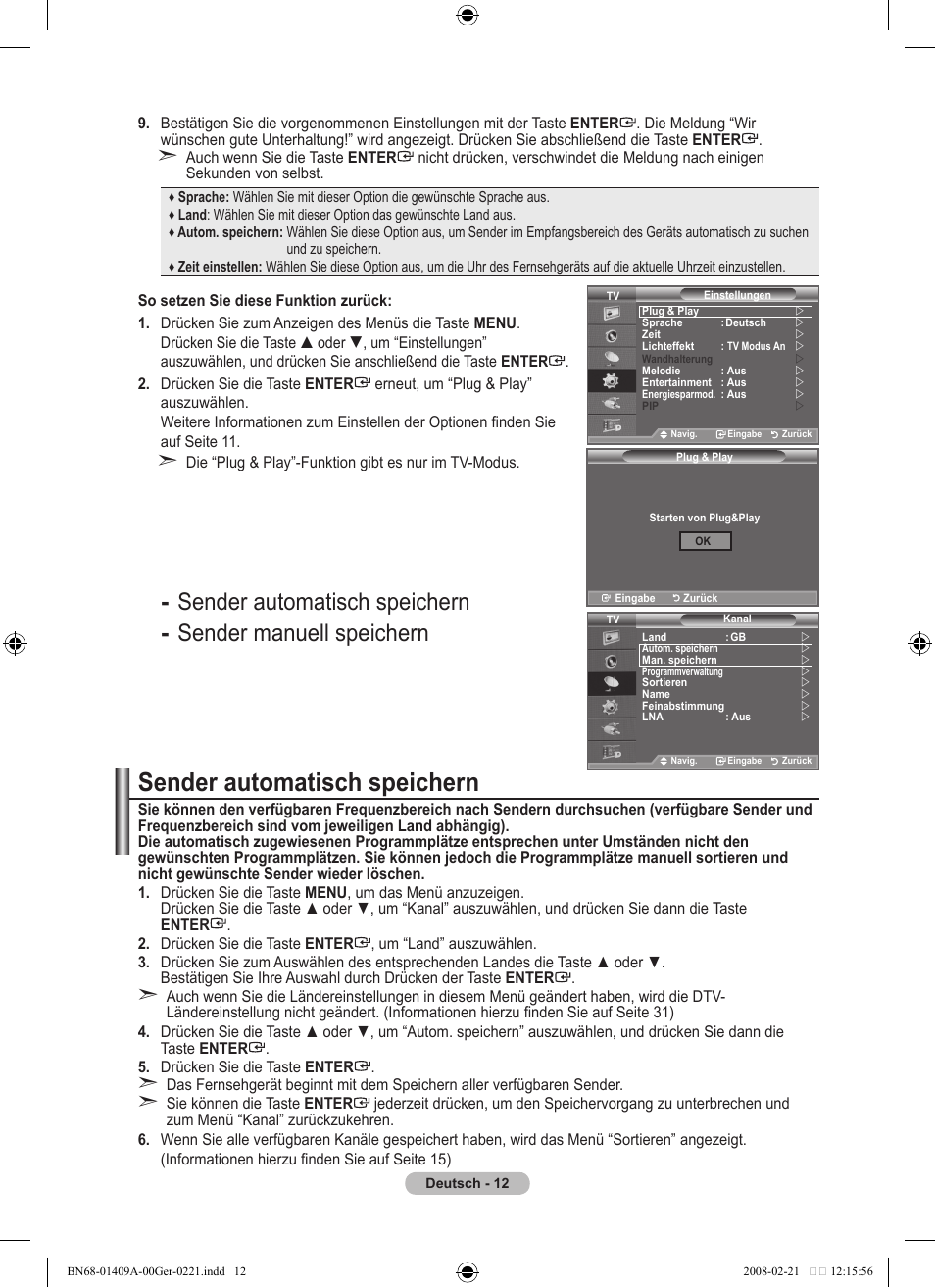 Sender automatisch speichern | Samsung LE40A556P1F User Manual | Page 154 / 564
