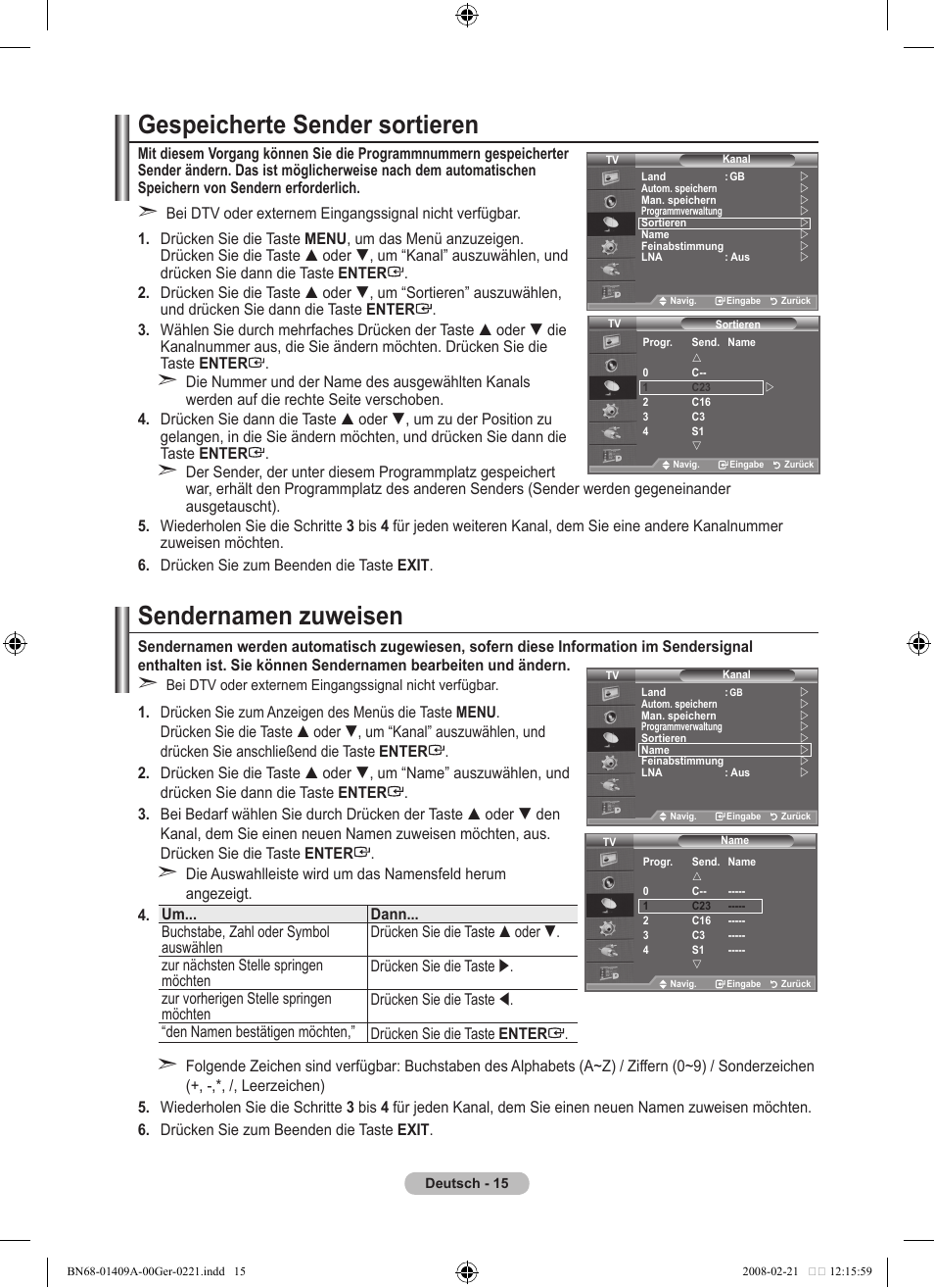 Gespeicherte sender sortieren, Sendernamen zuweisen | Samsung LE40A556P1F User Manual | Page 157 / 564