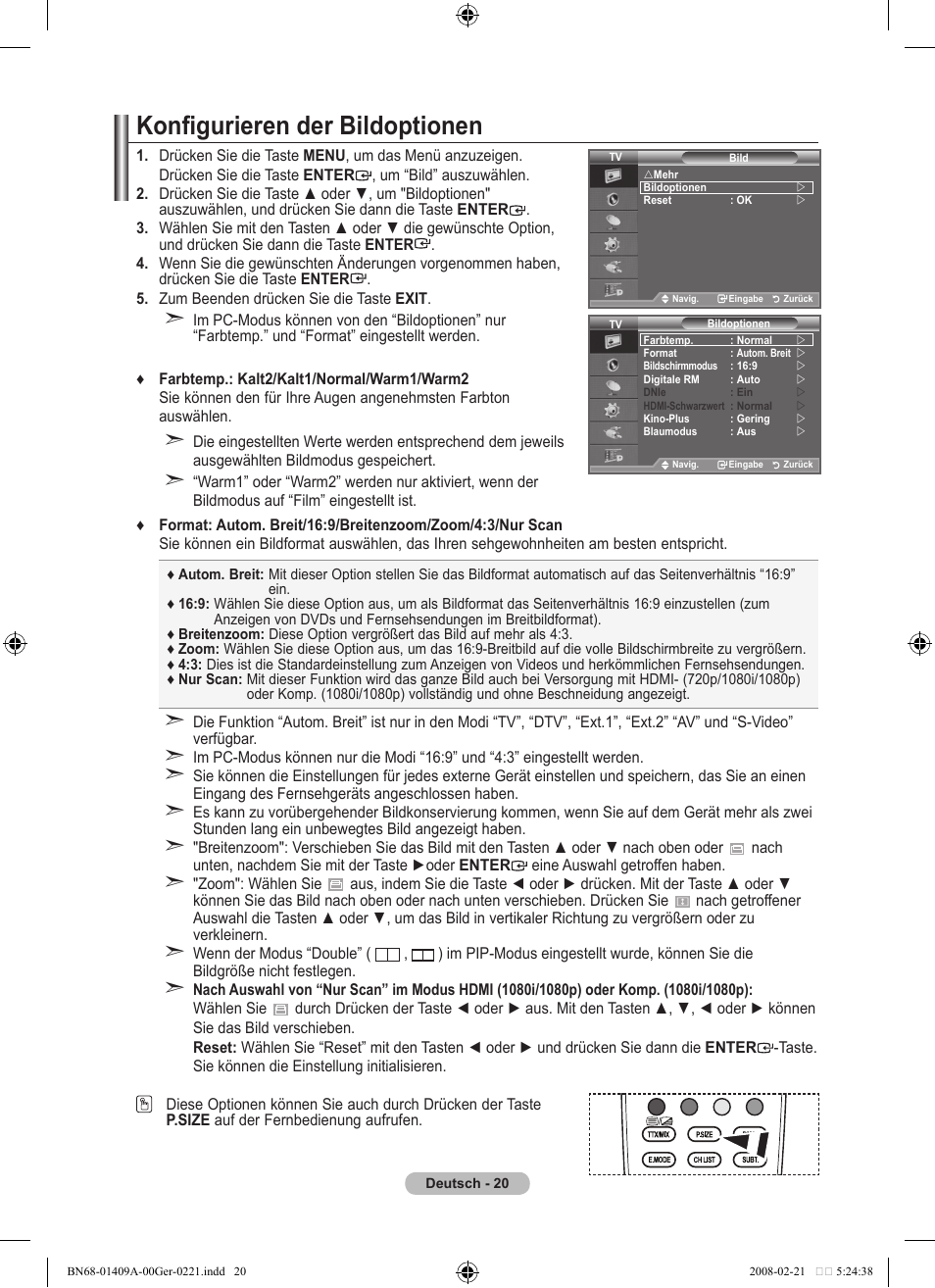 Konfigurieren der bildoptionen | Samsung LE40A556P1F User Manual | Page 162 / 564