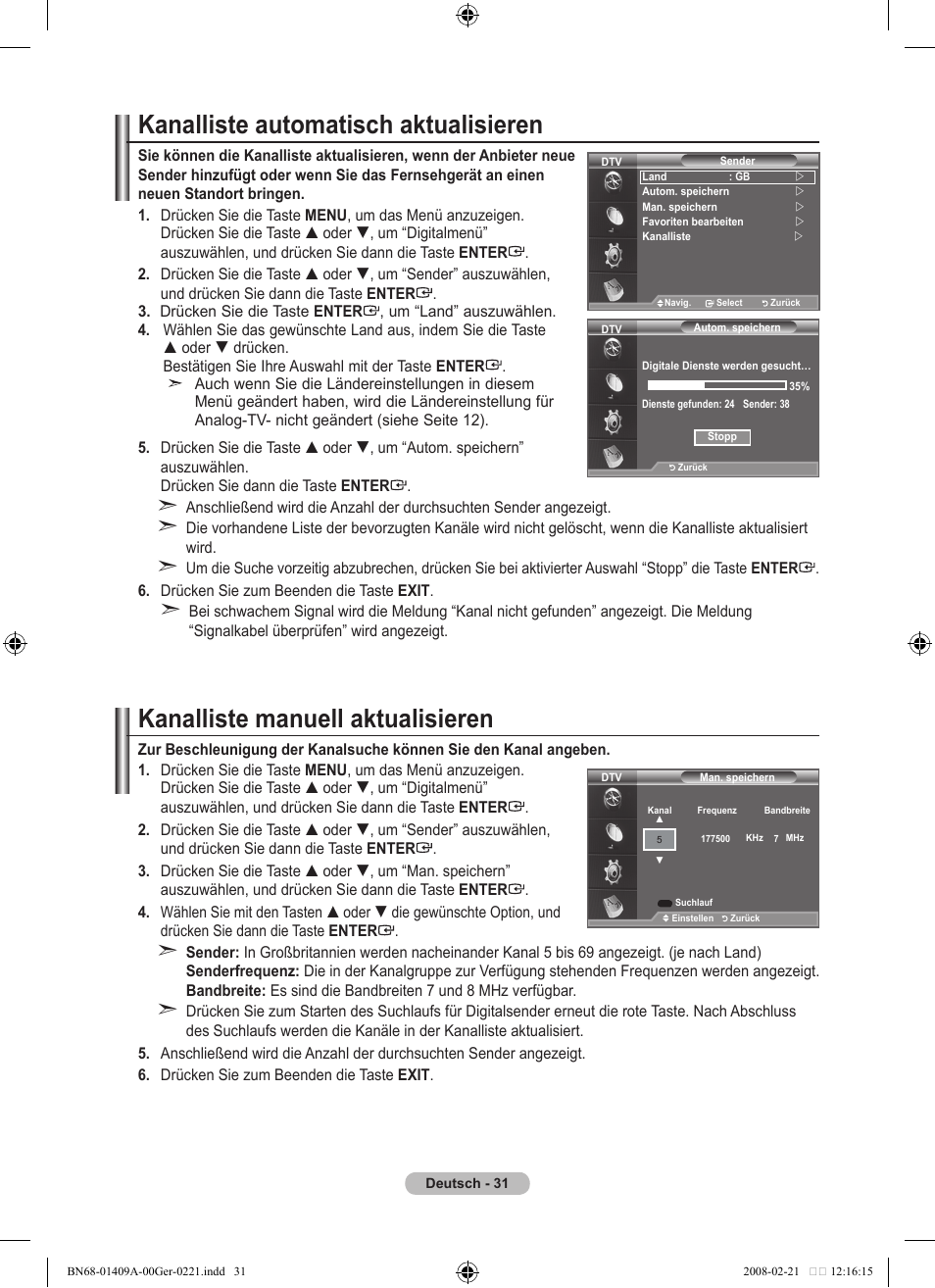 Kanalliste automatisch aktualisieren, Kanalliste manuell aktualisieren | Samsung LE40A556P1F User Manual | Page 173 / 564