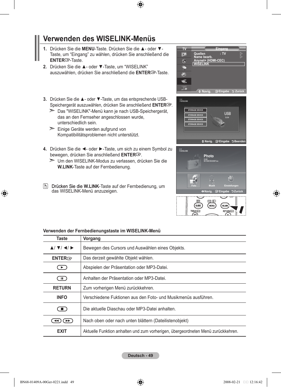 Verwenden des wiselink-menüs | Samsung LE40A556P1F User Manual | Page 191 / 564