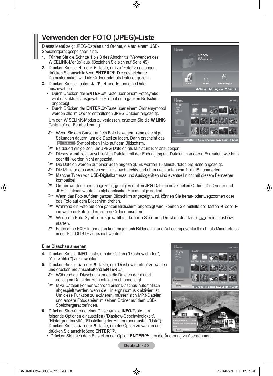 Verwenden der foto (jpeg)-liste | Samsung LE40A556P1F User Manual | Page 192 / 564