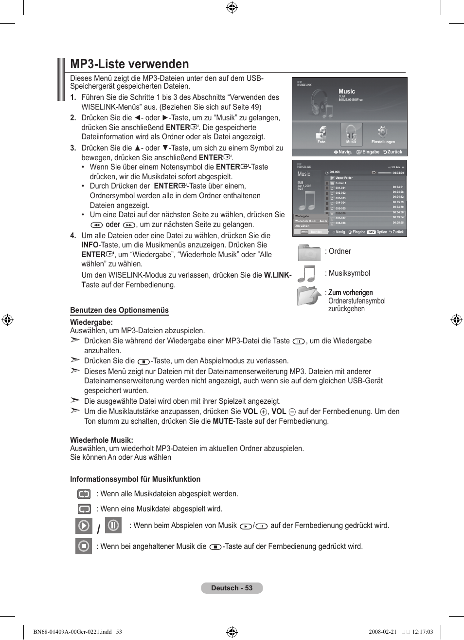 Mp-liste verwenden | Samsung LE40A556P1F User Manual | Page 195 / 564