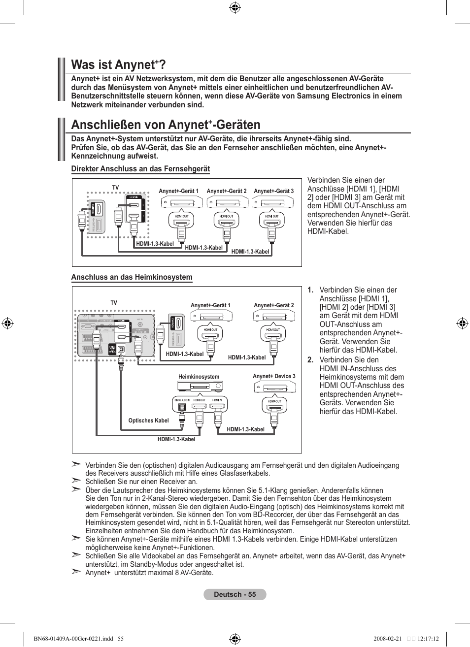 Was ist anynet, Anschließen von anynet, Geräten | Samsung LE40A556P1F User Manual | Page 197 / 564