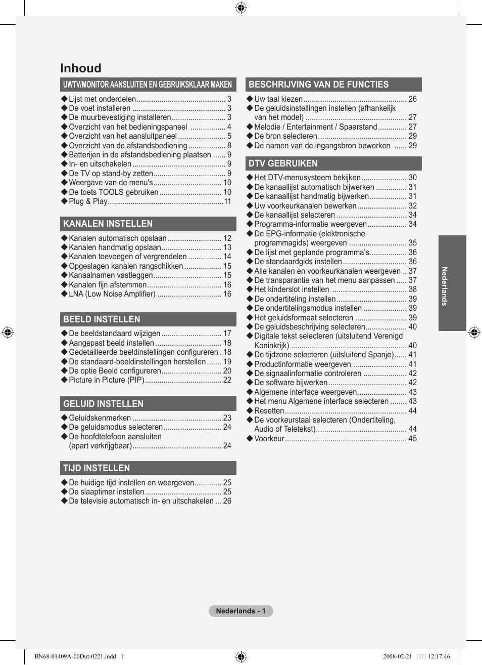 Inhoud | Samsung LE40A556P1F User Manual | Page 213 / 564