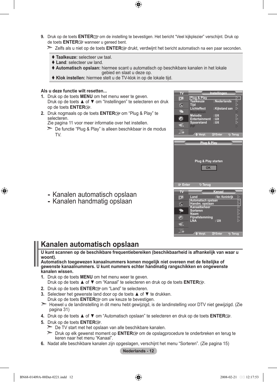 Kanalen automatisch opslaan | Samsung LE40A556P1F User Manual | Page 224 / 564
