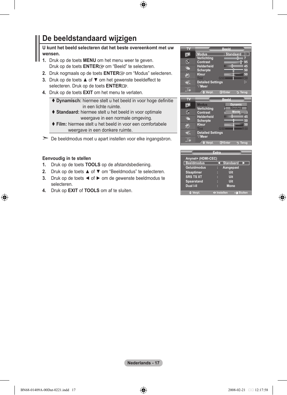 De beeldstandaard wijzigen | Samsung LE40A556P1F User Manual | Page 229 / 564
