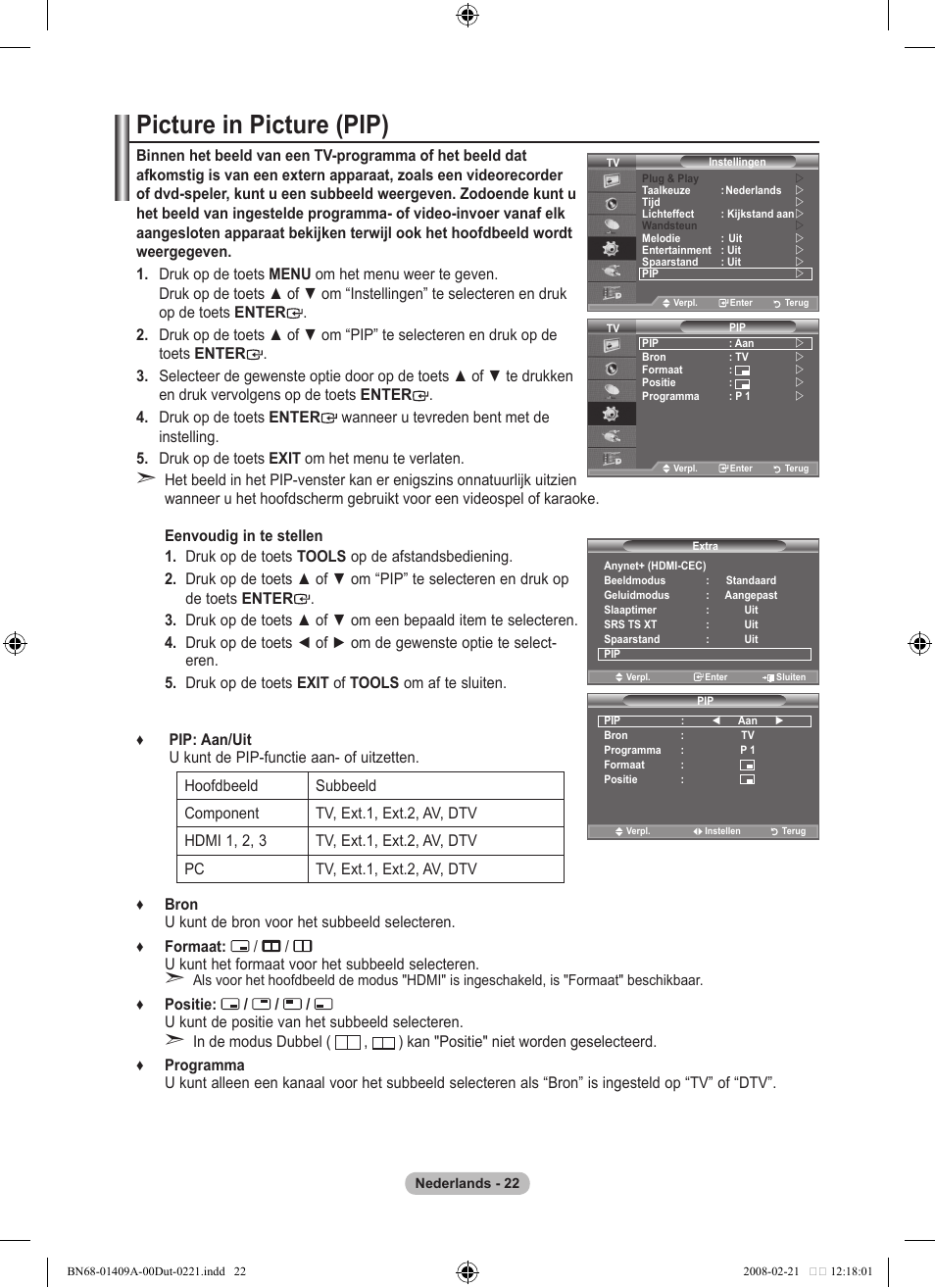 Picture in picture (pip) | Samsung LE40A556P1F User Manual | Page 234 / 564