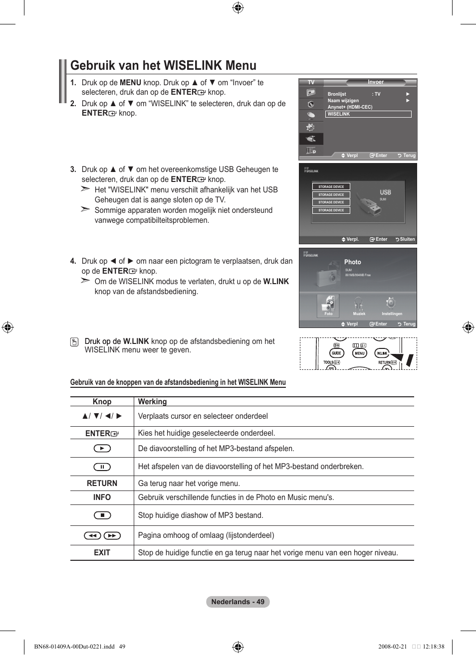 Gebruik van het wiselink menu | Samsung LE40A556P1F User Manual | Page 261 / 564