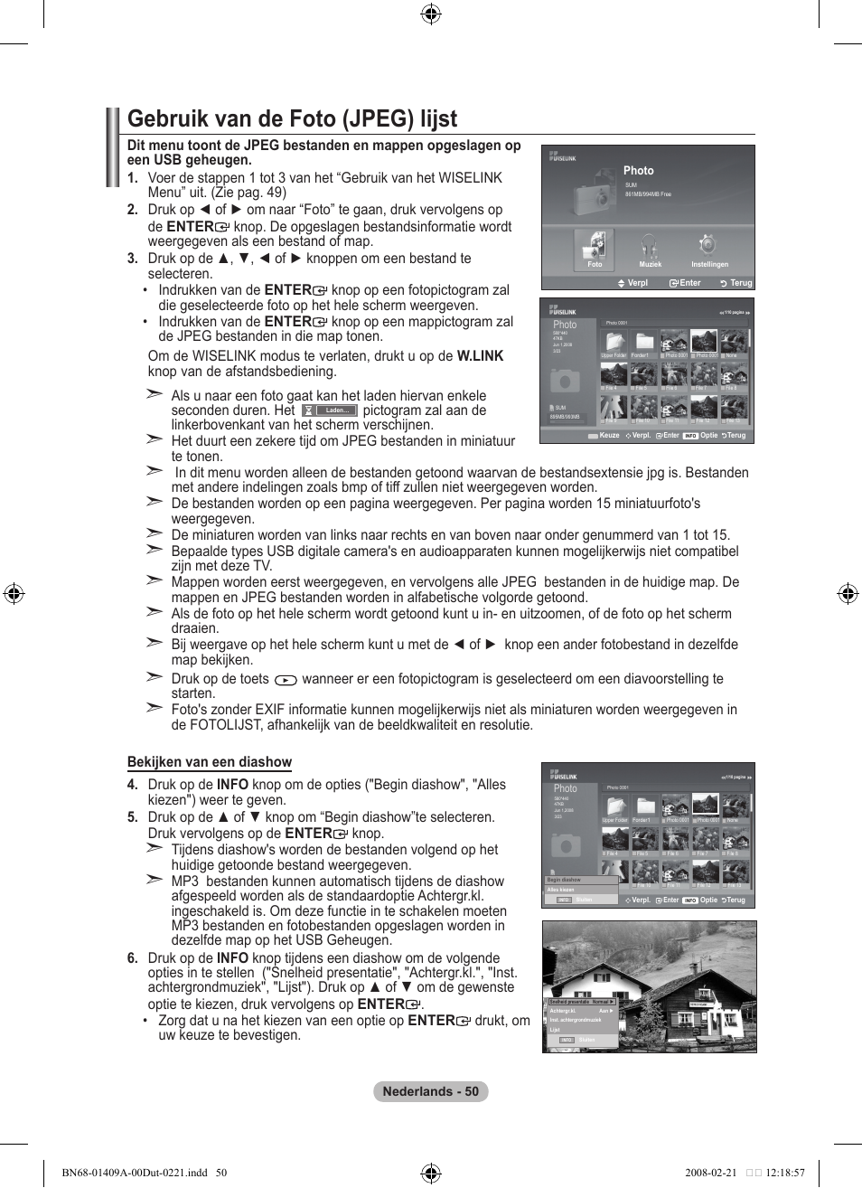 Gebruik van de foto (jpeg) lijst | Samsung LE40A556P1F User Manual | Page 262 / 564