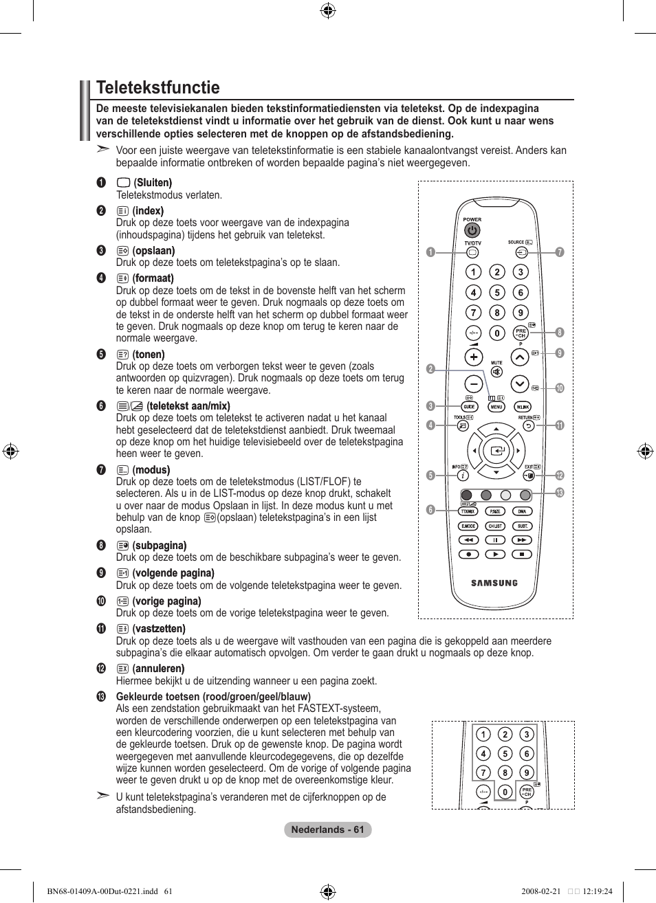 Teletekstfunctie | Samsung LE40A556P1F User Manual | Page 273 / 564