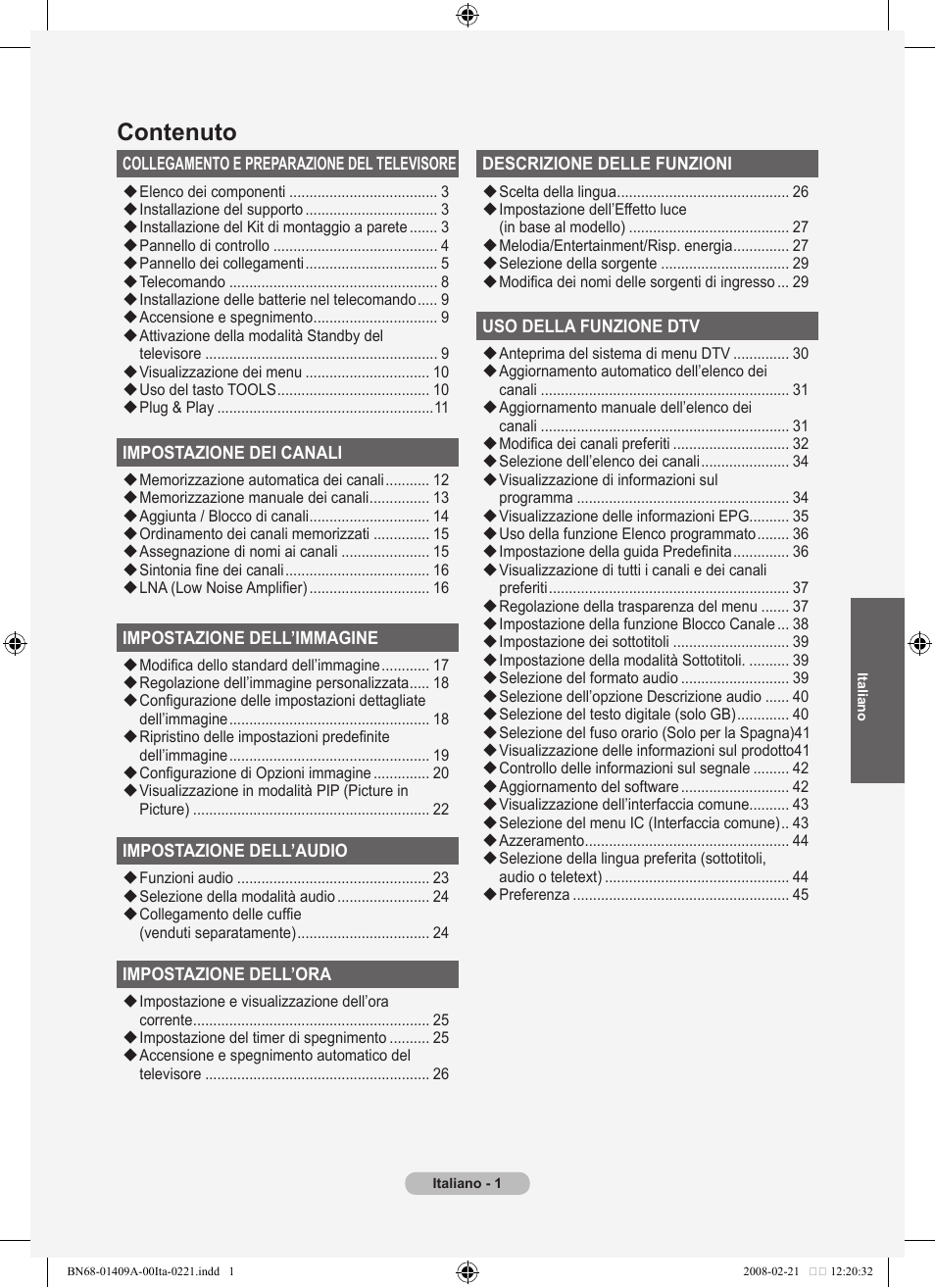 Contenuto | Samsung LE40A556P1F User Manual | Page 283 / 564