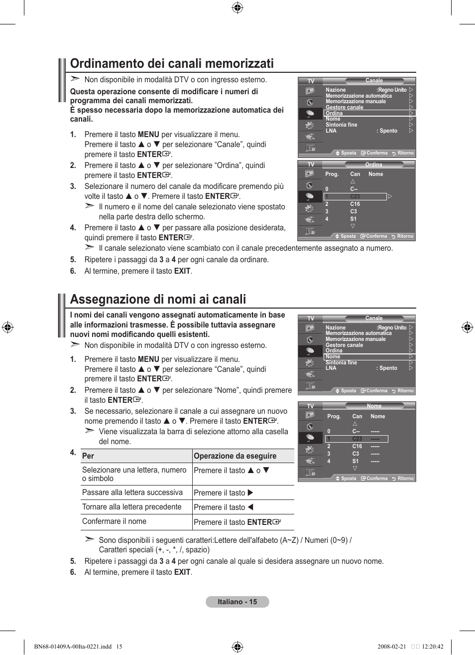 Assegnazione di nomi ai canali | Samsung LE40A556P1F User Manual | Page 297 / 564