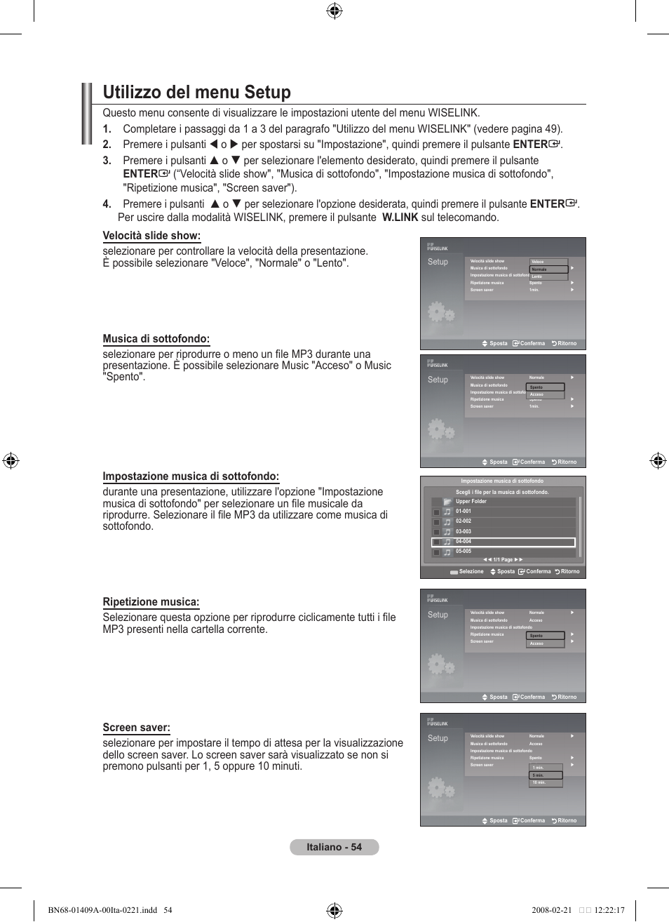 Utilizzo del menu setup, Italiano | Samsung LE40A556P1F User Manual | Page 336 / 564