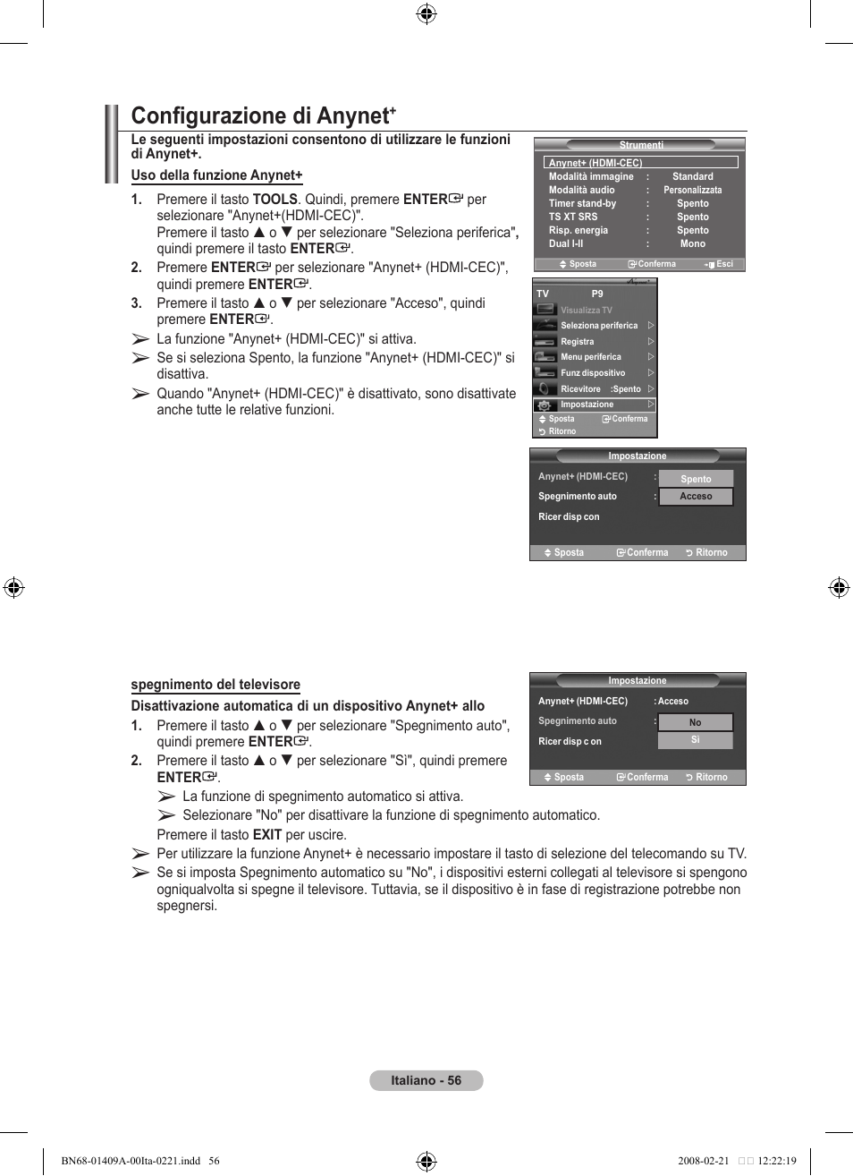 Configurazione di anynet | Samsung LE40A556P1F User Manual | Page 338 / 564