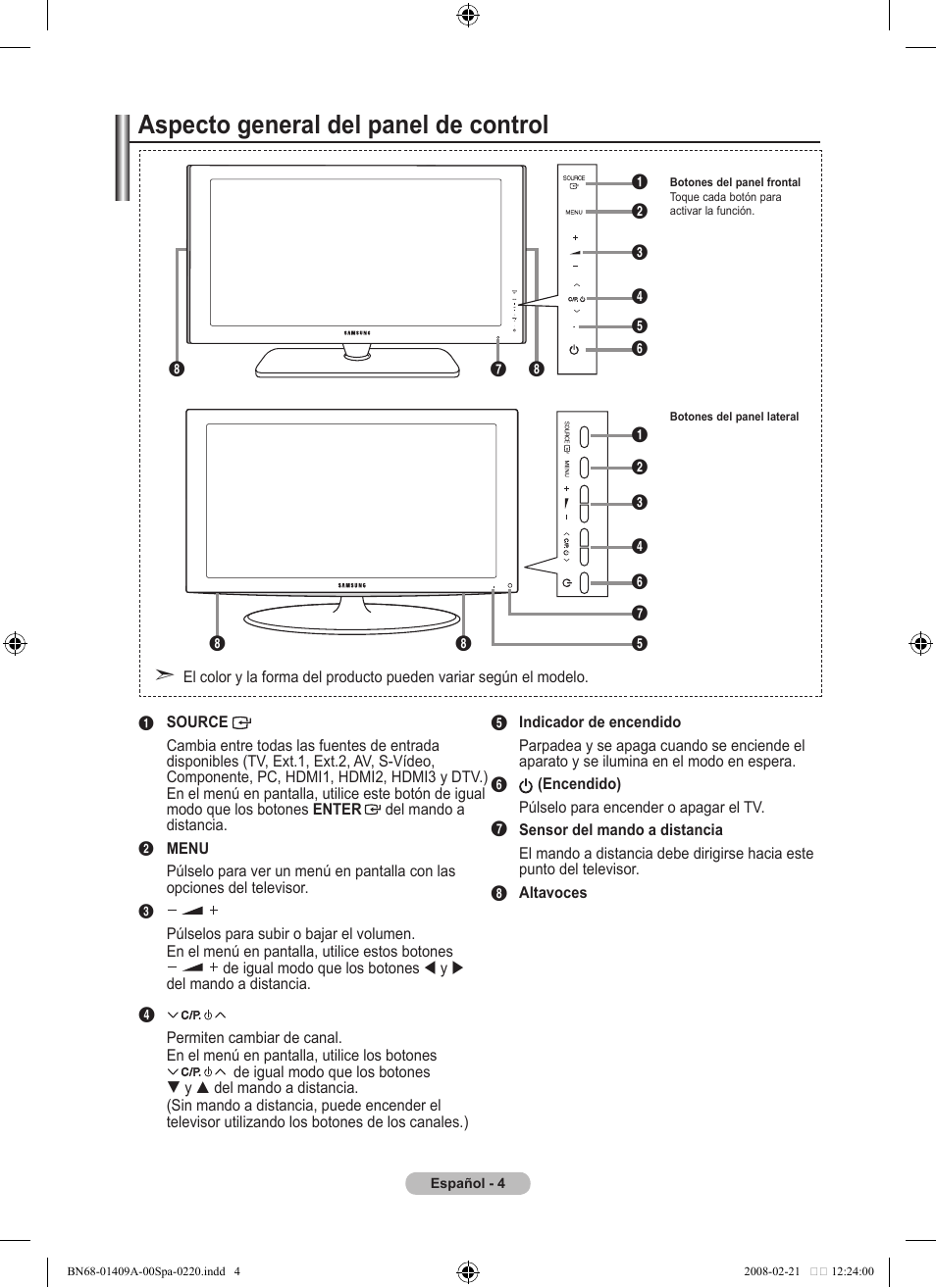 Aspecto general del panel de control | Samsung LE40A556P1F User Manual | Page 358 / 564