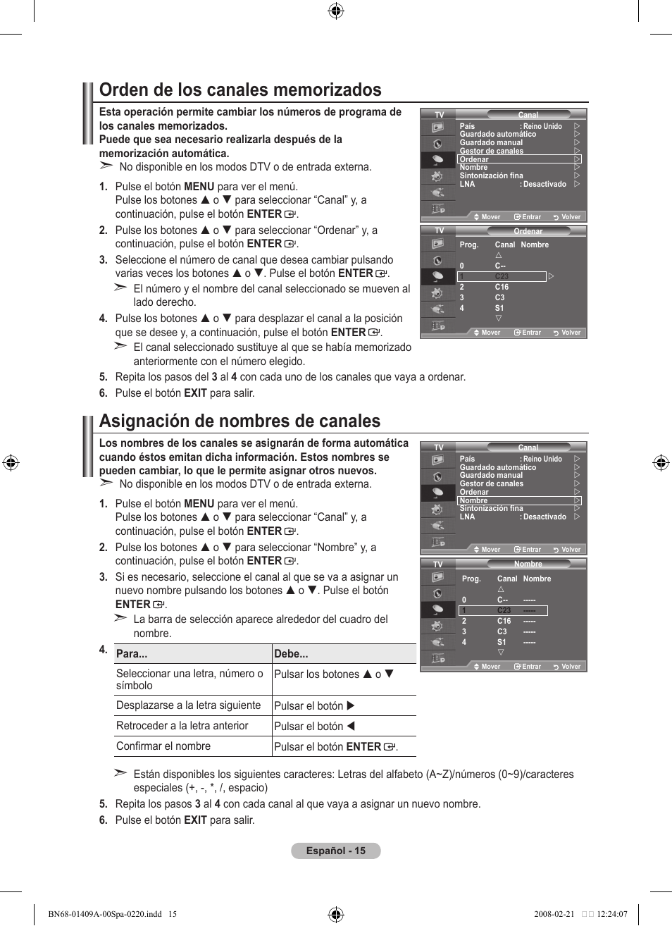 Asignación de nombres de canales | Samsung LE40A556P1F User Manual | Page 369 / 564
