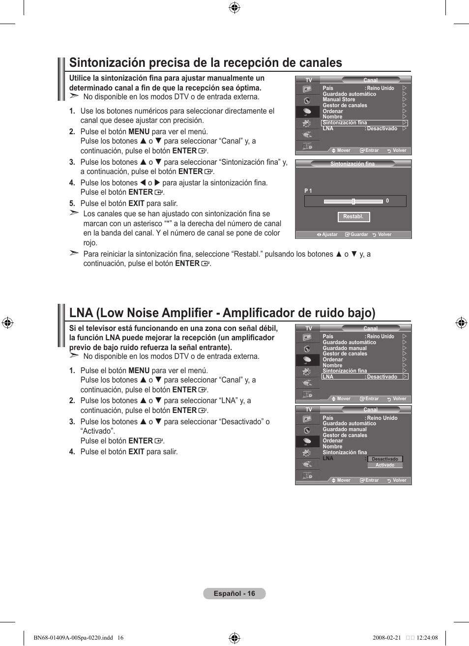 Sintonización precisa de la recepción de canales | Samsung LE40A556P1F User Manual | Page 370 / 564