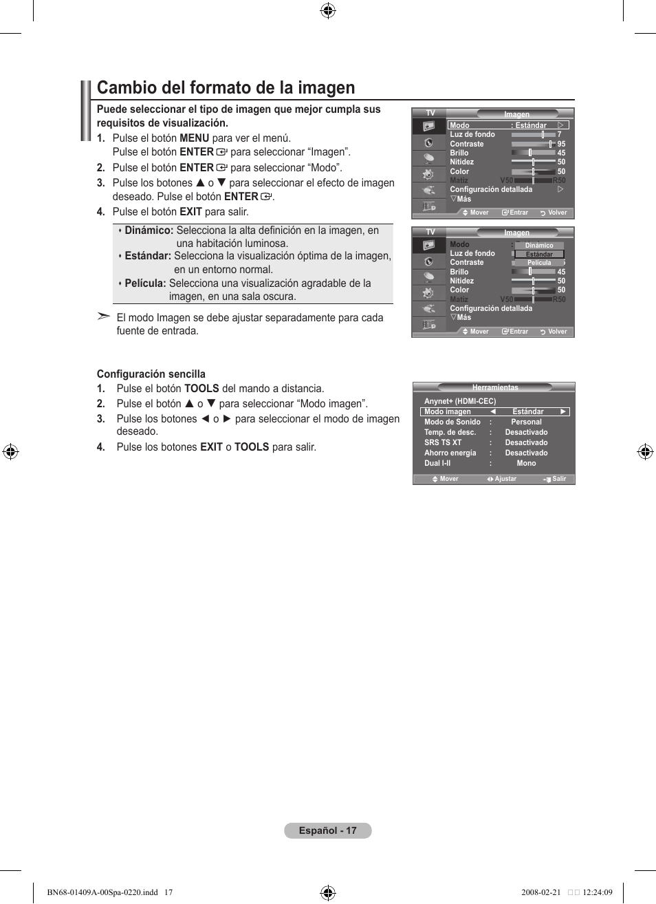 Cambio del formato de la imagen | Samsung LE40A556P1F User Manual | Page 371 / 564
