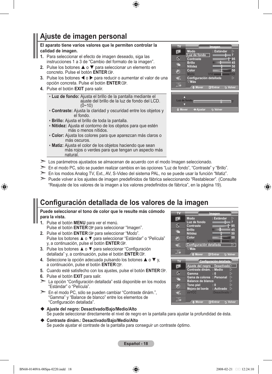 Ajuste de imagen personal | Samsung LE40A556P1F User Manual | Page 372 / 564