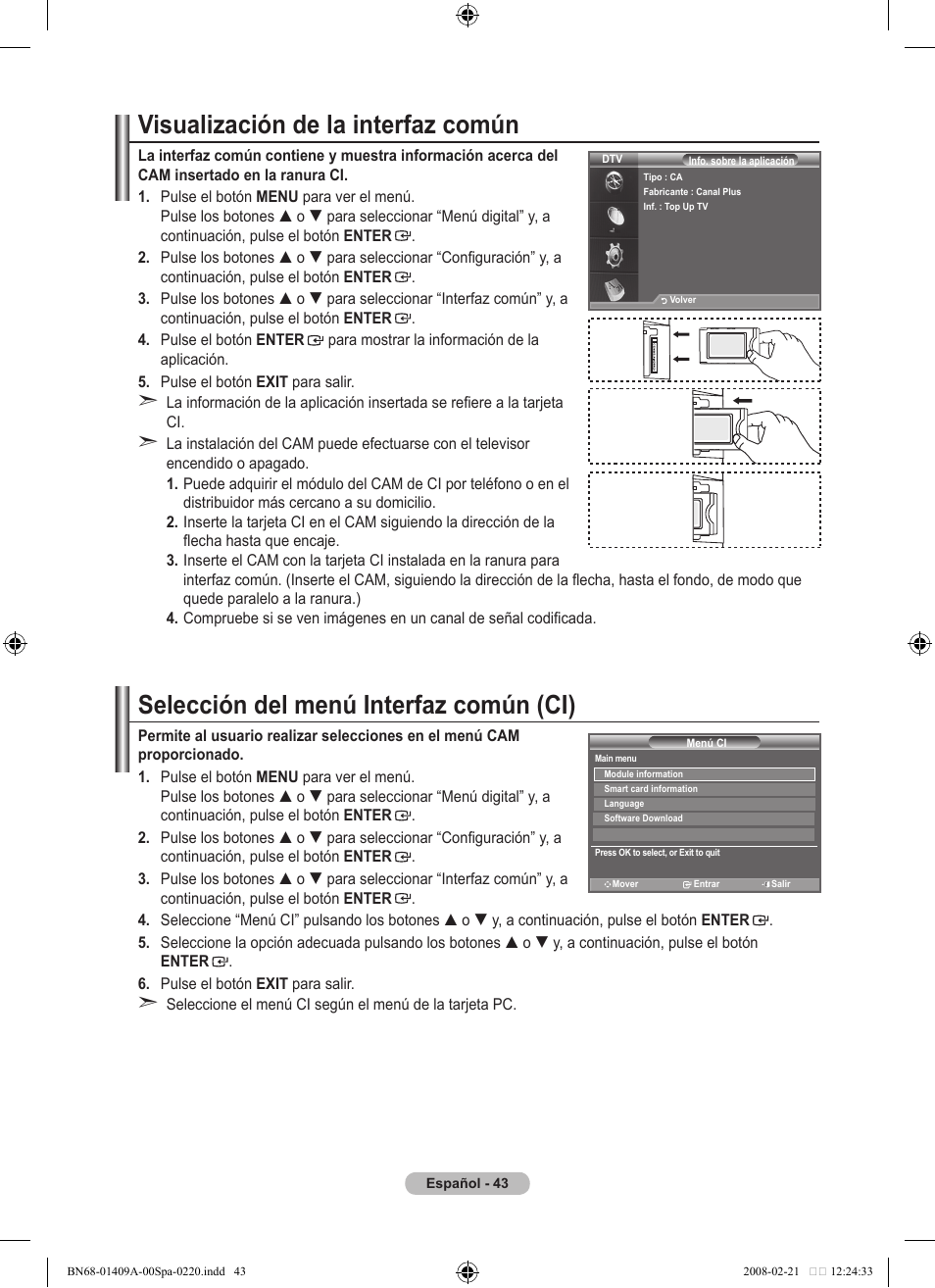 Visualización de la interfaz común, Selección del menú interfaz común (ci) | Samsung LE40A556P1F User Manual | Page 397 / 564