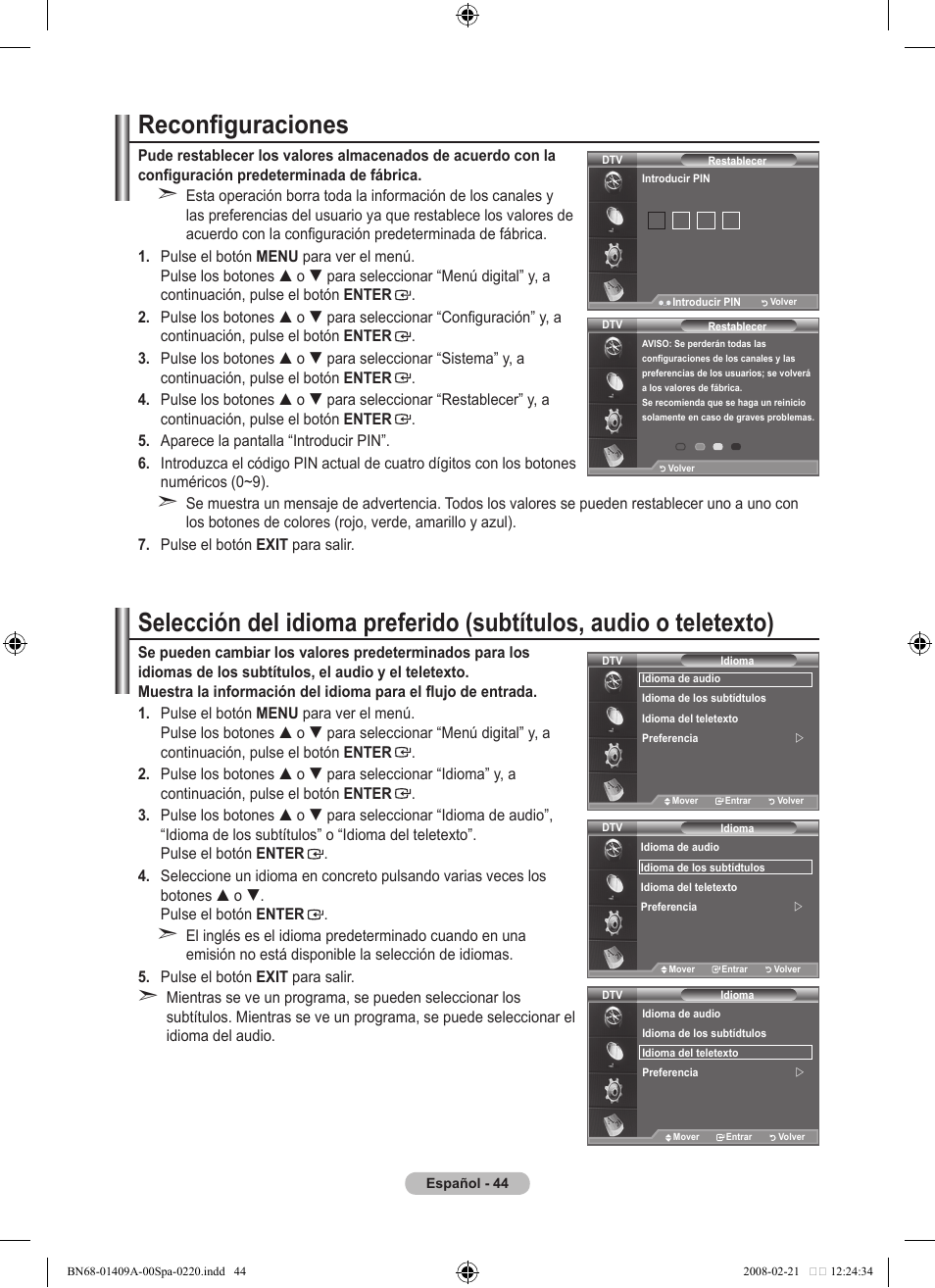 Reconfiguraciones | Samsung LE40A556P1F User Manual | Page 398 / 564