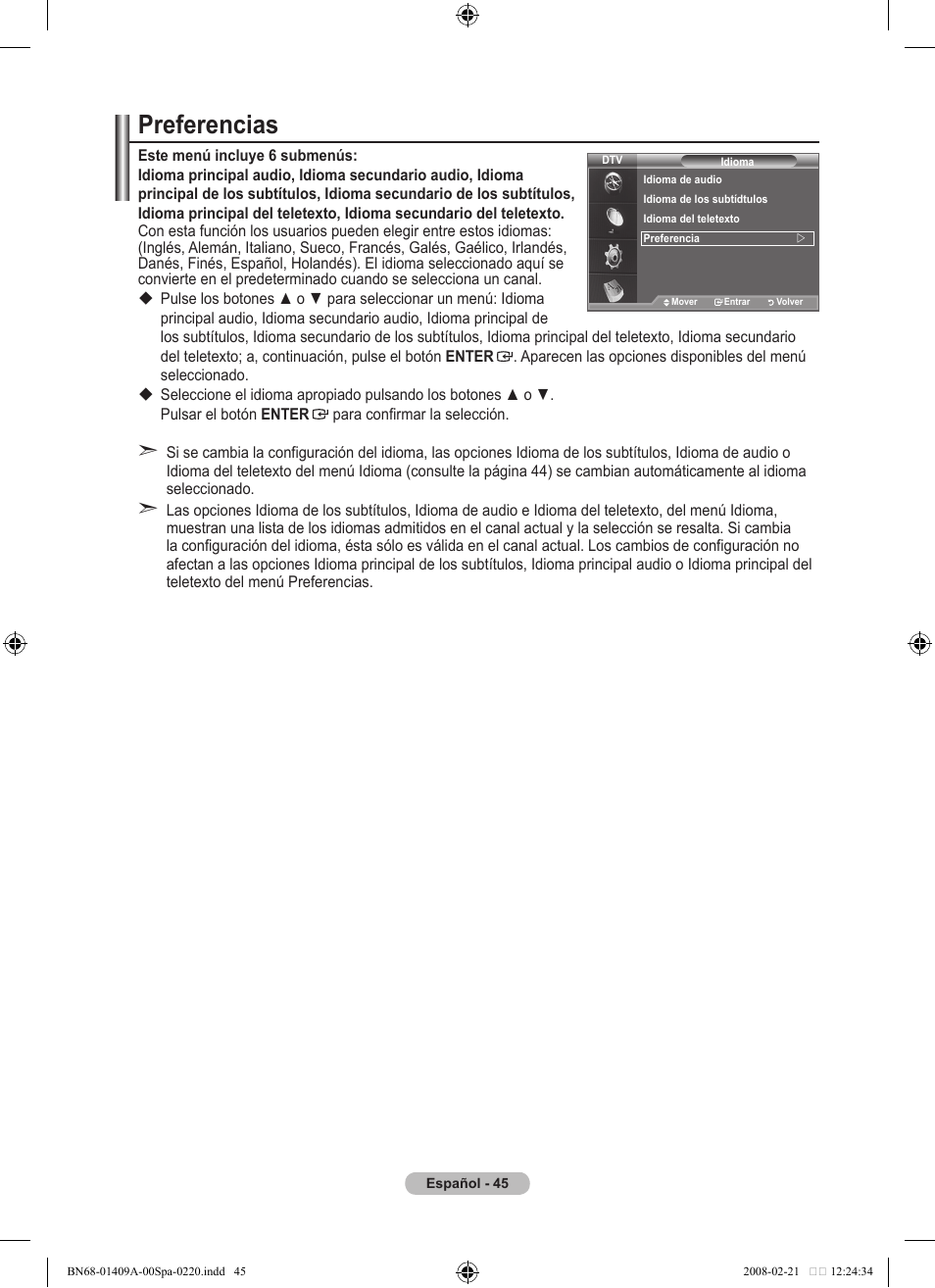 Preferencias | Samsung LE40A556P1F User Manual | Page 399 / 564