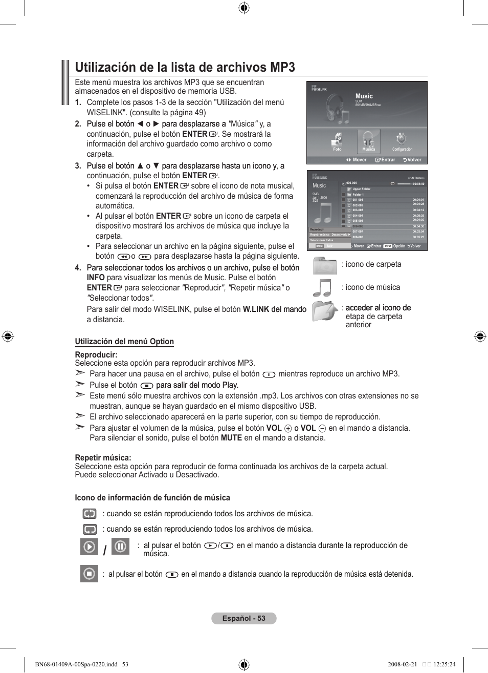 Utilización de la lista de archivos mp | Samsung LE40A556P1F User Manual | Page 407 / 564